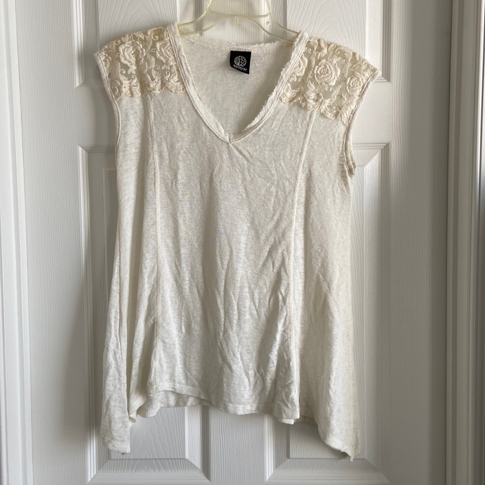 Bobeau asymmetrical top with lace shoulder detail